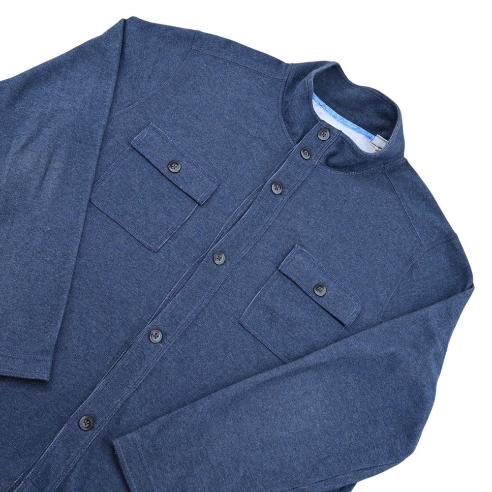 Tommy Bahama Mens XL Blue Cotton Blend Mock Neck Button Front Shirt Jacket